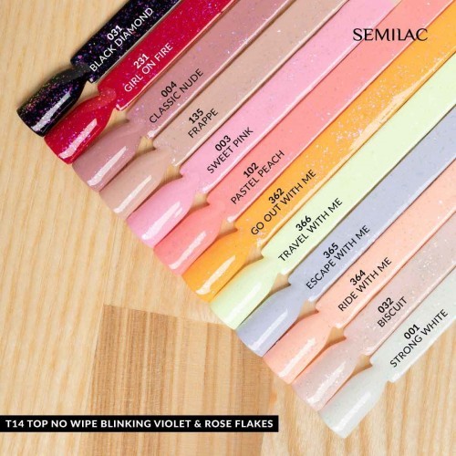 Semilac Top No Wipe Blinking Violet & Rose Flakes 7ml